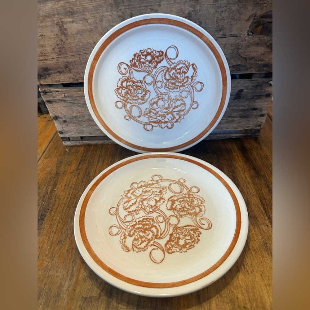 Vintage Jamestown China  Orange Floral 10.25 Dinner Plates Ironstone Set of 2